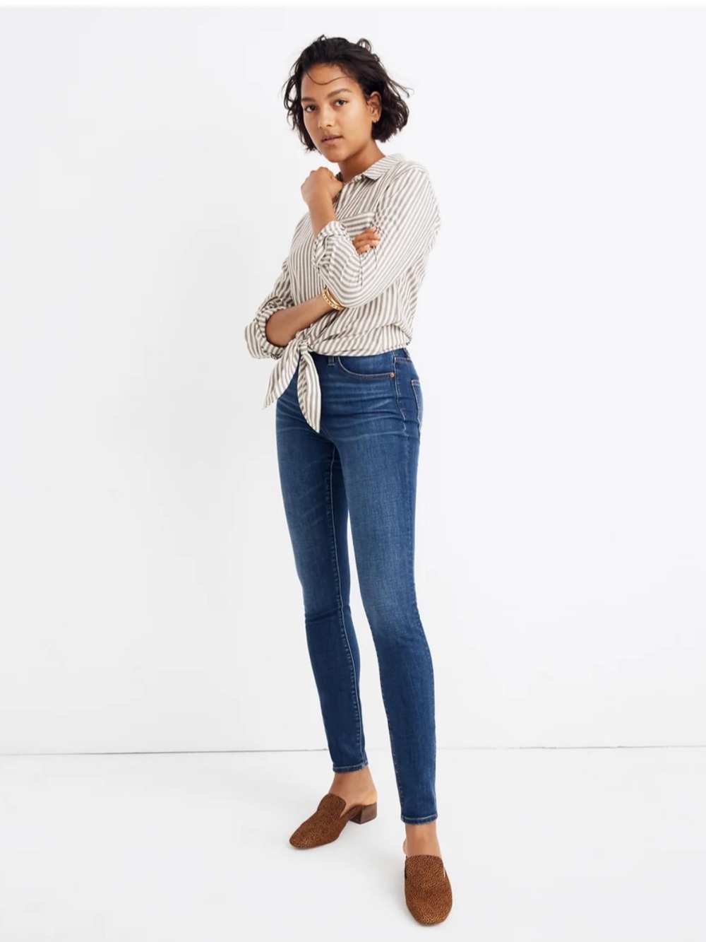 MADEWELL Women’s Curvy High-Rise Skinny Jeans - Dark Blue Lightly Distressed